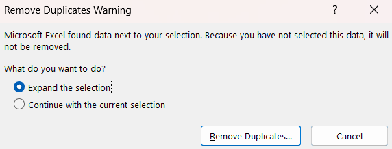 delete duplicates function