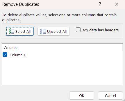 delete duplicates function