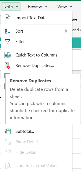 remove duplicates in sheets