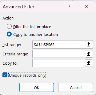 how to remove duplicates using advanced filter