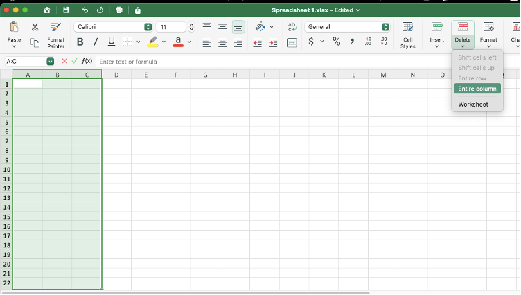 removing columns in Excel